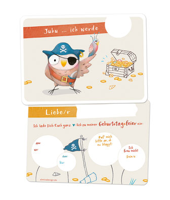 Einladungskarte Kindergeburtstag Pirat Eule
