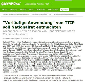 Zur Pressemitteilung Greenpeace - 16.01.2015