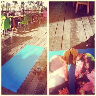 Relaxing Yoga on the roof top on my hostel in Mexico City.