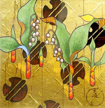 "Blessing and Rest " 20.0 x 20.0 cm Traditional Japanese Painting. Framed..
