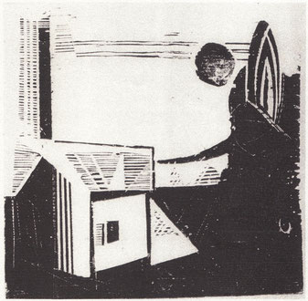 Holzschnitt 1953, "Kleine Fabrik", ca. 32 x 35 cm