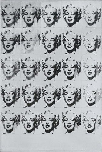 A.Warhol.Marilyn Monroe en blanco y negro.Estocolmo. Tras su trágica muerte decidió hacer esta serigrafia de su bello rostro que capta su gesto característico y típico peinado ondulado de la estrella mítica.