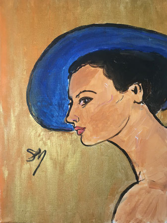 "Blue Hat Profile" Sarah Myers 2021.  18" x 20"