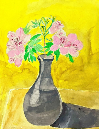 先生に説き伏せられて描いた花と花瓶の絵