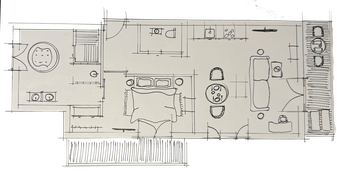 Skizzierter Grundrissplan Suite No. 7