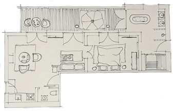 Skizzierter Grundrissplan Suite No. 5