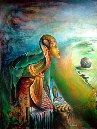 ''Sahmaran'' 118 X 90 cm Oil on Wood, de ayhantomak