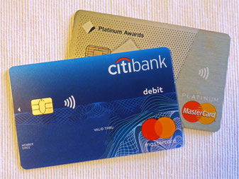 A debit card and a credit card