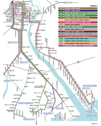 岡山市南区浜野を通る充実したバス路線