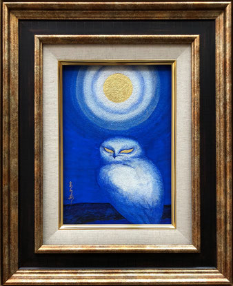 「月の鳥２」SM号　和紙 墨 金泥 岩絵の具 膠 金箔