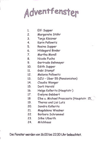 Adventfenster 2011 - Liste