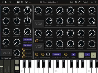 Xtetr TB-LT by mxpand, free, for DSI Tetra analog synthesizer, Dave Smith Instruments (Sequential), TB MIDI Stuff app editor, controller template for Apple iPad