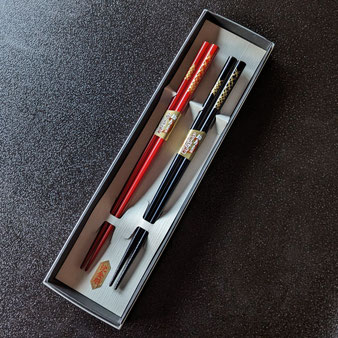 輪島塗 箸 桐箱二膳入 手彫 沈金 桜 うるし 漆 ペア わこう 漆器 和幸 金沢百番街 あんと