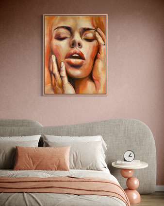 Groot sensueel schilderij in warme kleuren voor in de slaapkamer