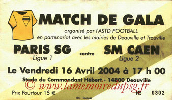 Ticket  Caen-PSG  2003-04