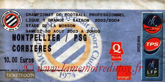 Ticket  Montpellier-PSG  2003-04