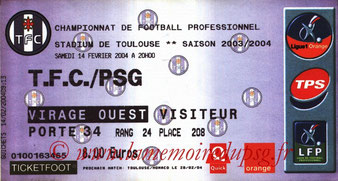 Ticket  Toulouse-PSG  2003-04