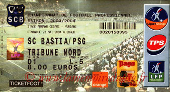 Ticket  Bastia-PSG  2003-04