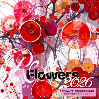 Wandkalender RED Flowers 2026, neuer Kalender 2026, Blumenkalender