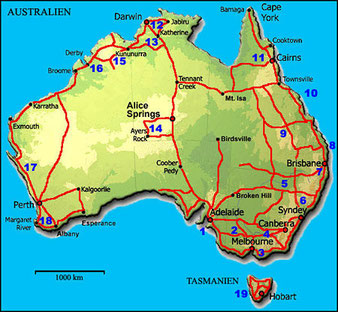 Mein grobe Reiseroute durch Australien