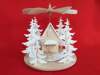 Weihnachtspyramide als Schwippbogen, Forsthaus mit Rehen im Winterwald , von Modellbau Kroh, 0029