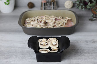 Champignons im Gemüsefix von Pampered Chef zerkleinern