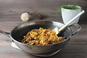 Gyros im Edelstahl Wokpfanne von Pampered Chef anbraten