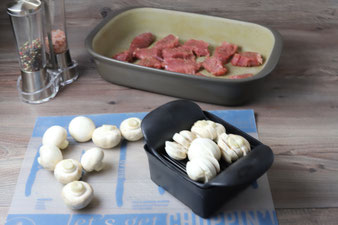 Schweinemedaillons Rahmsoße mit Champignons und Kroketten in der Ofenhexe und Zauberstein, Grundset im Pampered Chef Onlineshop bestellen