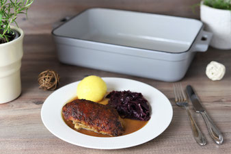 Ente in der emaillierten gusseisernen Pfanne von Pampered Chef