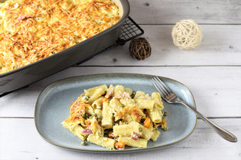 Rigatoni Nudelauflauf mit Schinken