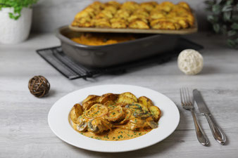 Schlemmerschnitzel mit Kartoffelwedges aus dem Grundset von Pampered Chef