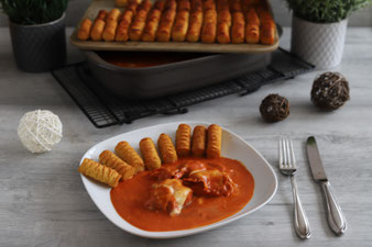 Filet Topf Toskana Schweinemedaillons Schweinelende Schweinefilet in der Ofenhexe und Grundset mit Kroketten auf dem Zauberstein im Pampered Chef Onlineshop kaufen