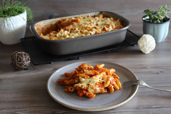 Nudelgratin mit Schinken und Erbsen aus der Pampered Chef Ofenhexe