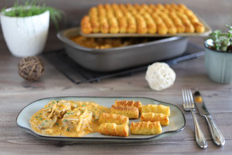 Zwiebel-Champignon-Medaillons mit Kroketten im Grundset von Pampered Chef