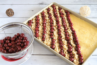 abgetropfte Kirschen im Edelstahl-Sieb von Pampered Chef