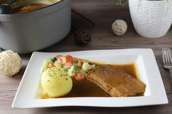 Schweinebraten im emaillierten Gusstopf von Pampered Chef aus dem Onlineshop
