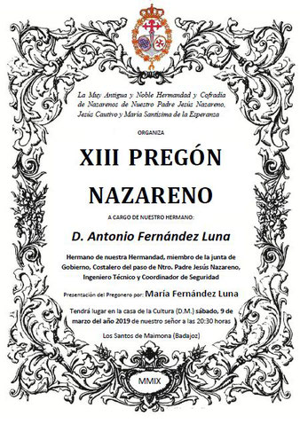 Cartel presentación Pregonero; Antonio Fernandez Luna