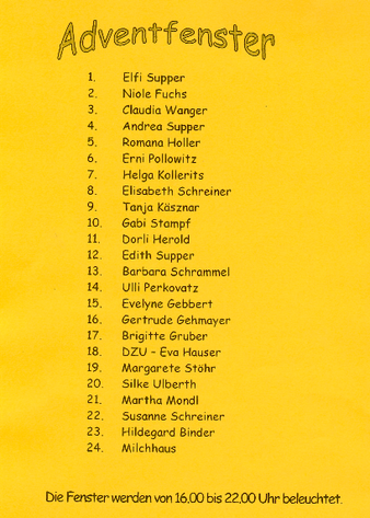 Adventfester-Liste 2012