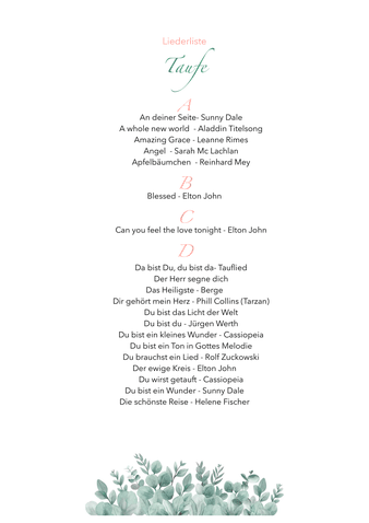 Dokument Liederliste Taufe