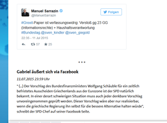 Sigmar Gabriel informiert die SPD und uns alle etwas später über facebook: "..ist der SPD natürlich bekannt..". Screenshot ard.de: Helga Karl