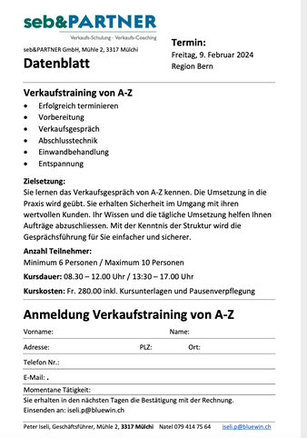 seb&PARTNER - Kurs Verkaufstraining von A-Z 16. Juni 2023
