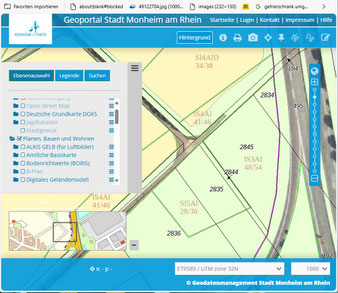 Screenshot vom Geoportal Monheim am Rhein am 12.07.2024