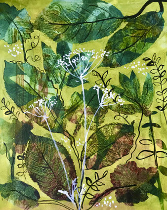 Collage with Monotype, acrylic and pen