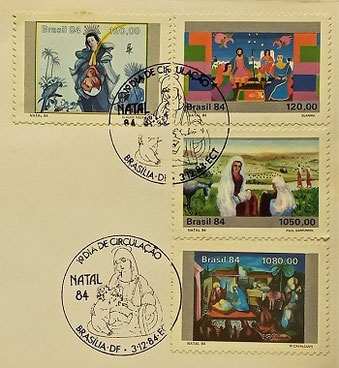 Jesus Christ and Christmas on main part of a Brazilian first day cover of 1984; Topical and thematic stamp collecting or collection