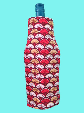 Flaschenkühler für Sektflaschen Fächer Motiv rot hellgelb weiß