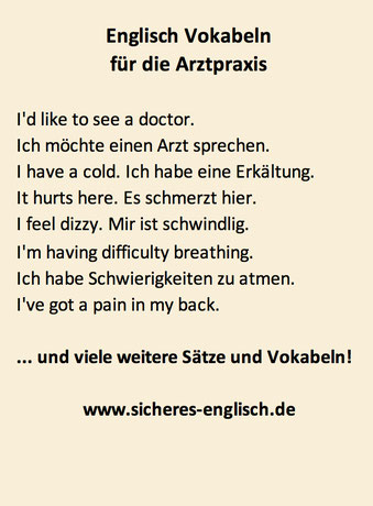 Englisch Vokabeln: Arztbesuch, Beschwerden, Anweisungen.