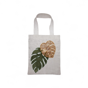 Upcycling Shopper mit Monstera Applikationen handgemacht von BETTIBAG 