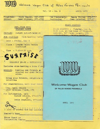 ☆43年前のWelcome Wagon Clubの名簿(水色)とお知らせ(黄色)。