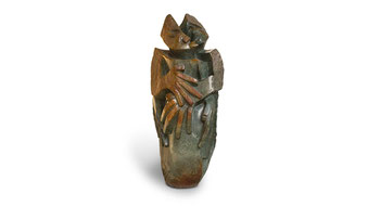 Große schwere Shona Art Stein Garten Skulptur "Seelenverwandt" handgefertigt aus braunem Opal Stein. H. 80 cm, 85 kg. © NEUERRAUM