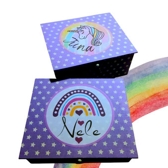 handgemachtes Geschenk mit Name, viele Schmuckkästchen Regenbogen mit Fächern individuell von SchönsteOrdnung Box KunstHandwerk Bayern